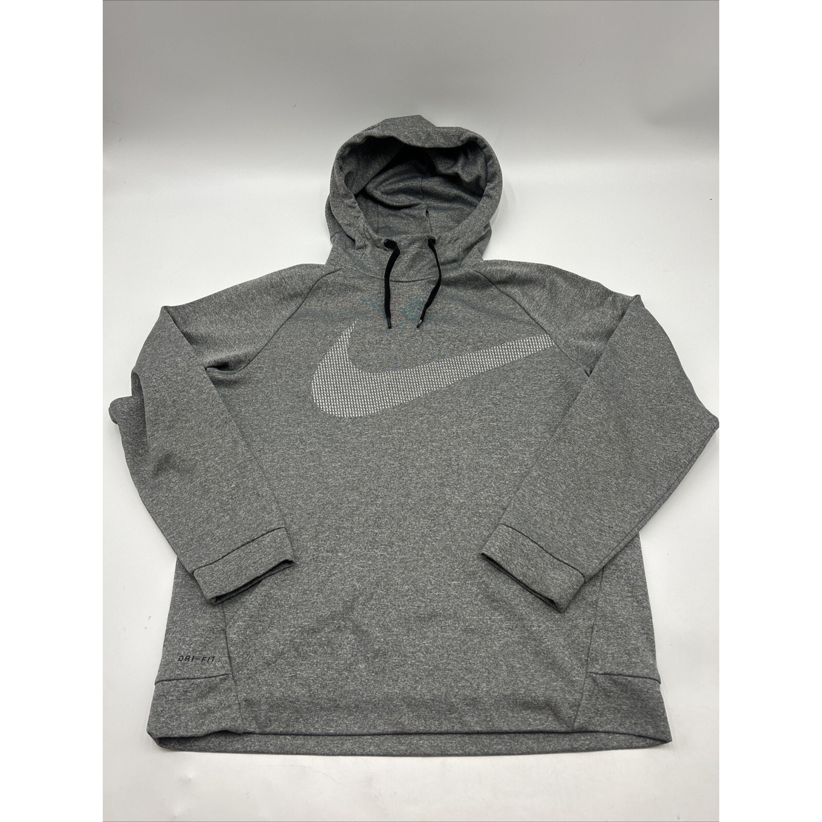 Nike Dri Fit Cowl Neck Gray Swoosh Logo Mens Hoodie Hooded Sweatshirt Size Large